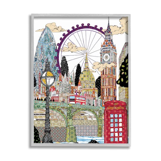 Stupell Industries Arabesque London Landmarks Gray Framed Wall Art